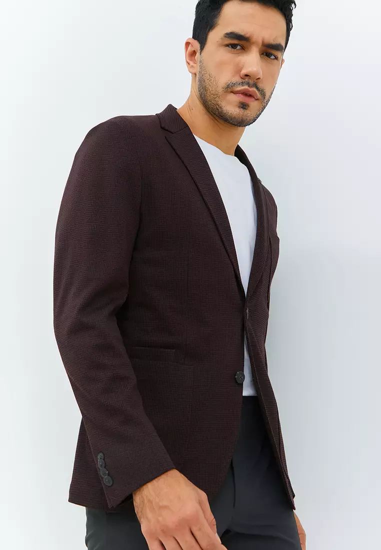 Jobb Scotio-T2 Blazer Pria Slim Fit Wine Warna Wine