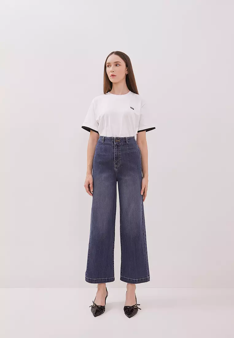 DUST Celana Waistless Baggy Wide Leg Jeans Namara Blue (D.39132)