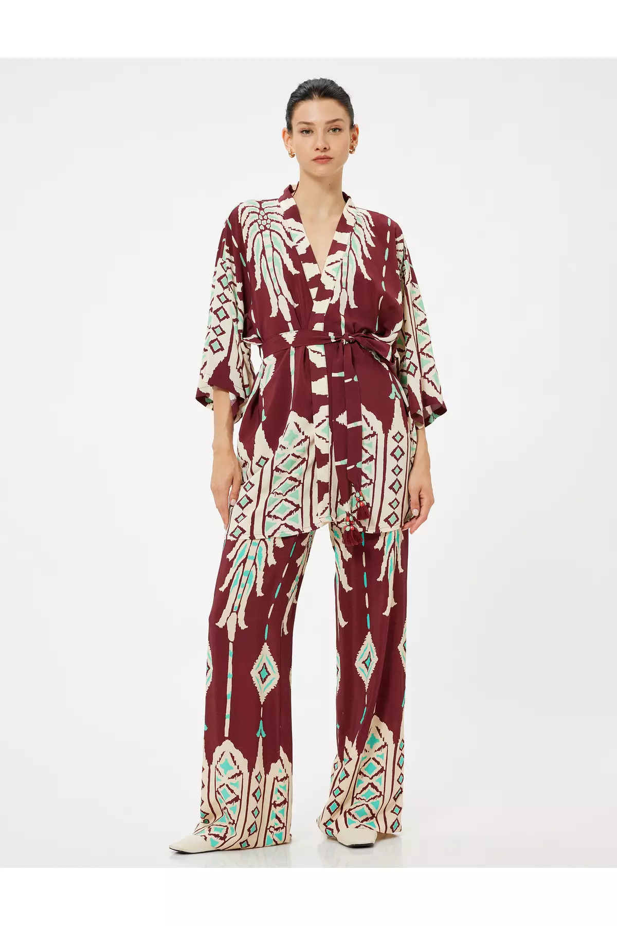 Buy KOTON X Floral Ethnic Patterned Long Kimono with Flare Sleeves