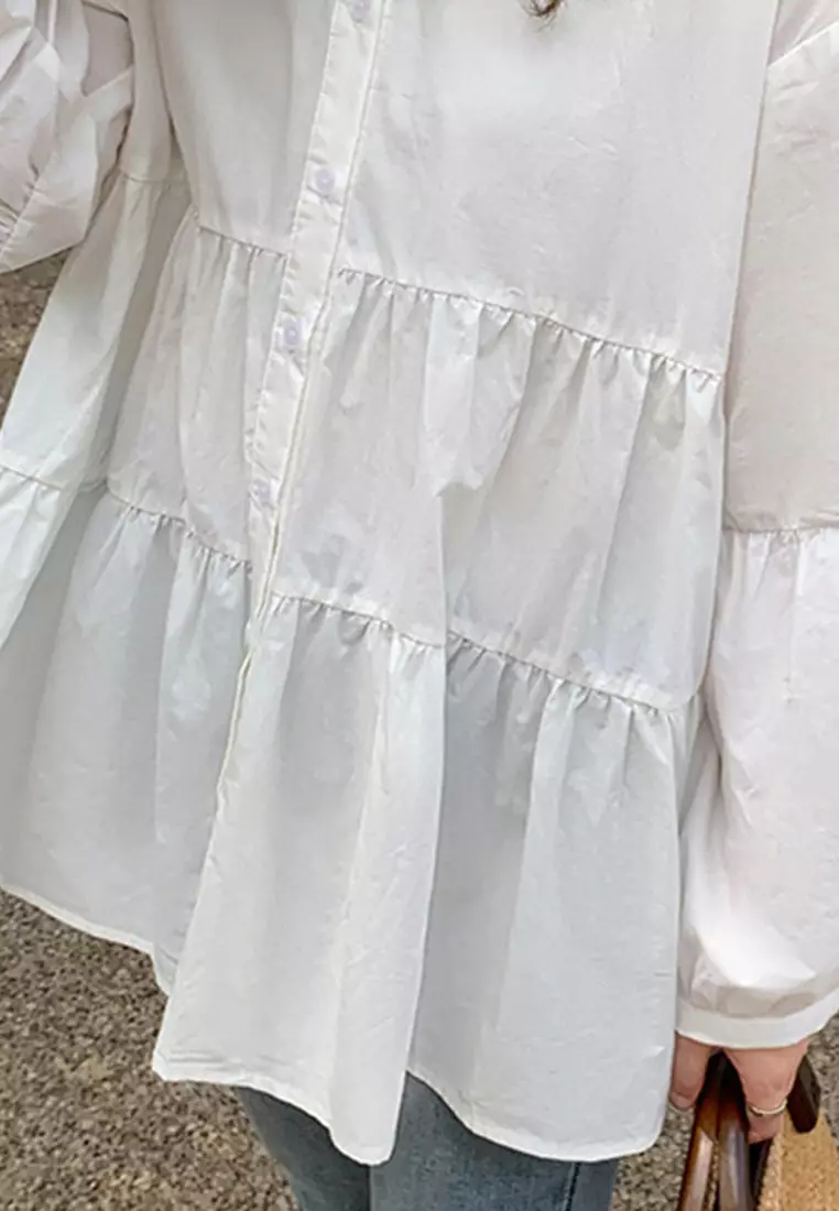 大碼寬鬆娃娃衫襯衫上衣 A21090606W