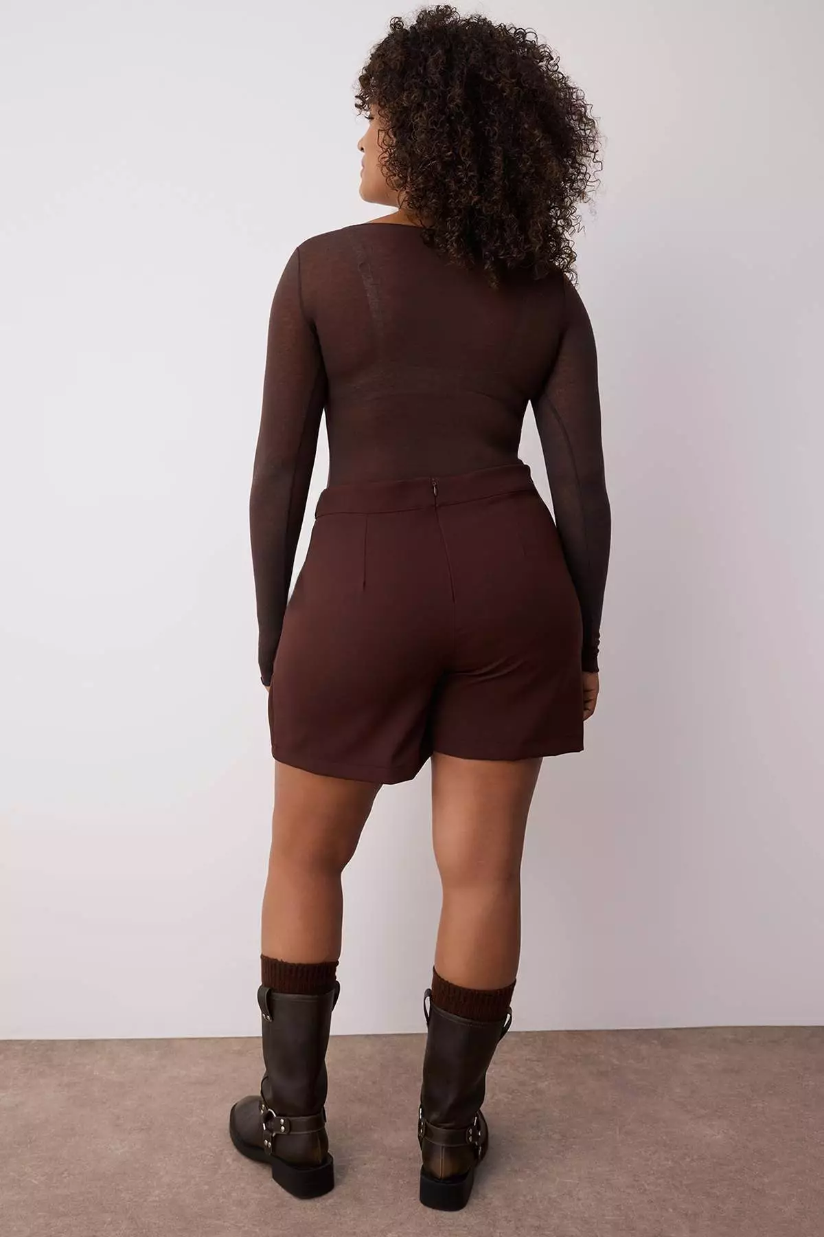 Brown Pocket Pencil Double Fabric Plus Size Skirt Tbbss23Az00051