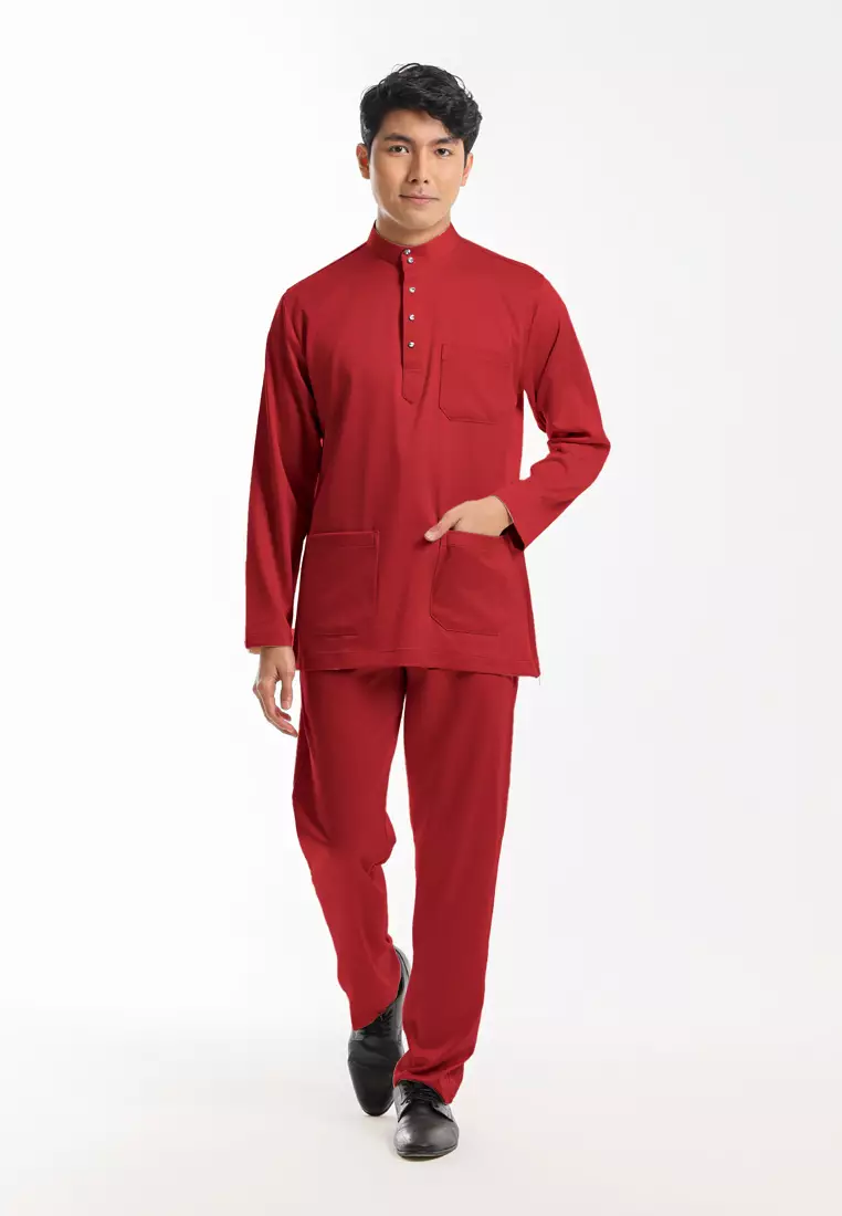 Alain Delon Baju Melayu Cekak Musang Dewasa - 19026005-75WineryRed
