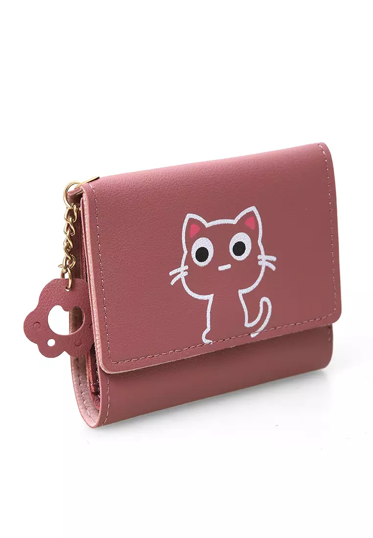 Fiore Dompet Anak Wanita Mini Short Wallet Cat Motive Many Slot Material Leather ORIGINAL - Violet
