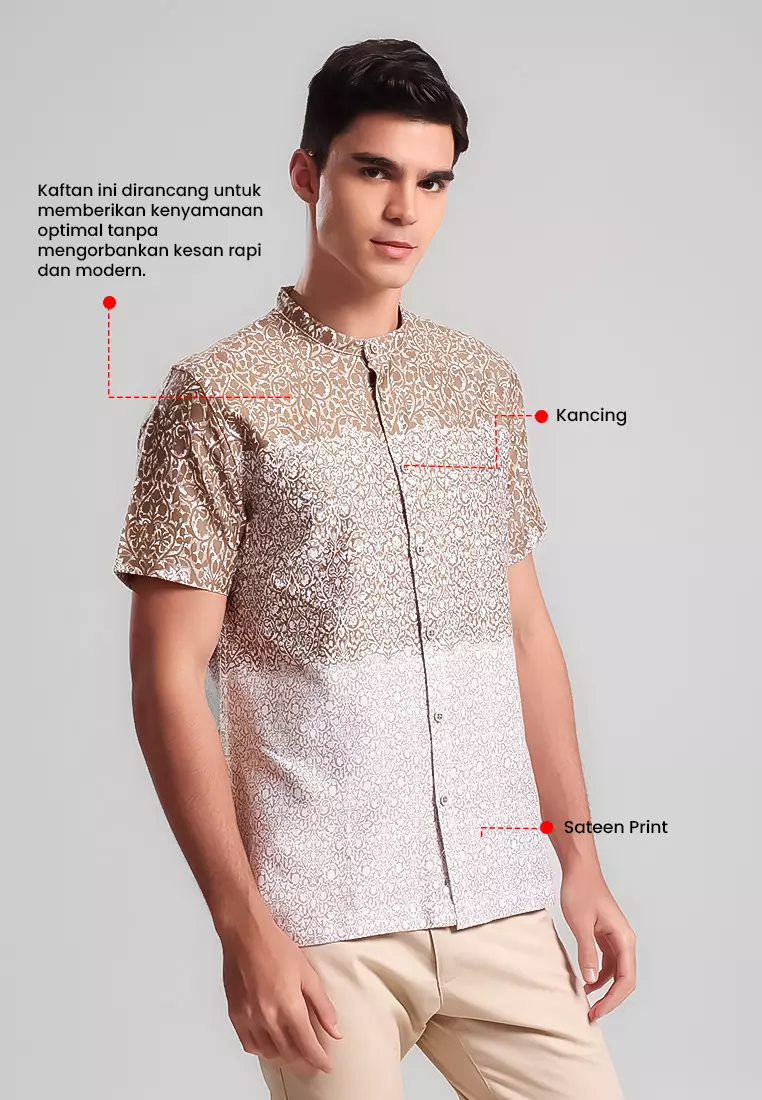 MANZONE - Kemeja Shanghai Lengan Pendek Pria Prananda Modern Fit - Brown Warna Brown