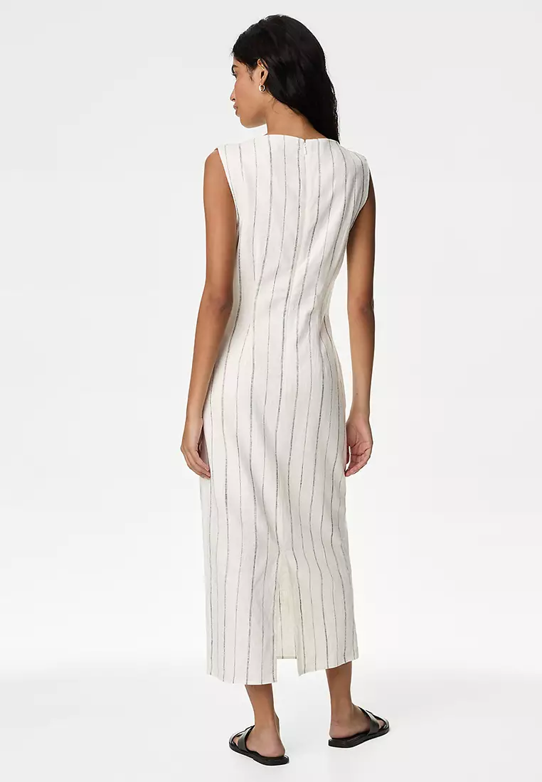 Linen Blend Striped Midaxi Bodycon Dress