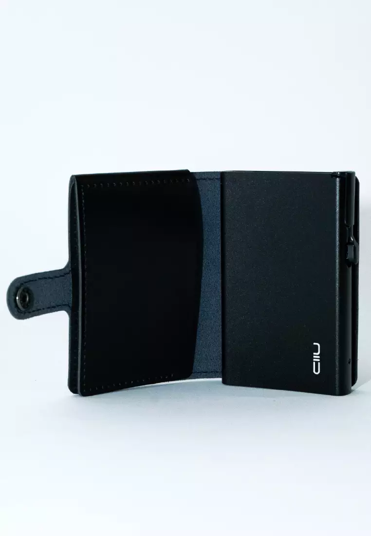 NIID Slide III 防刮牛皮 RFID銀包卡片盒 - 午夜黑