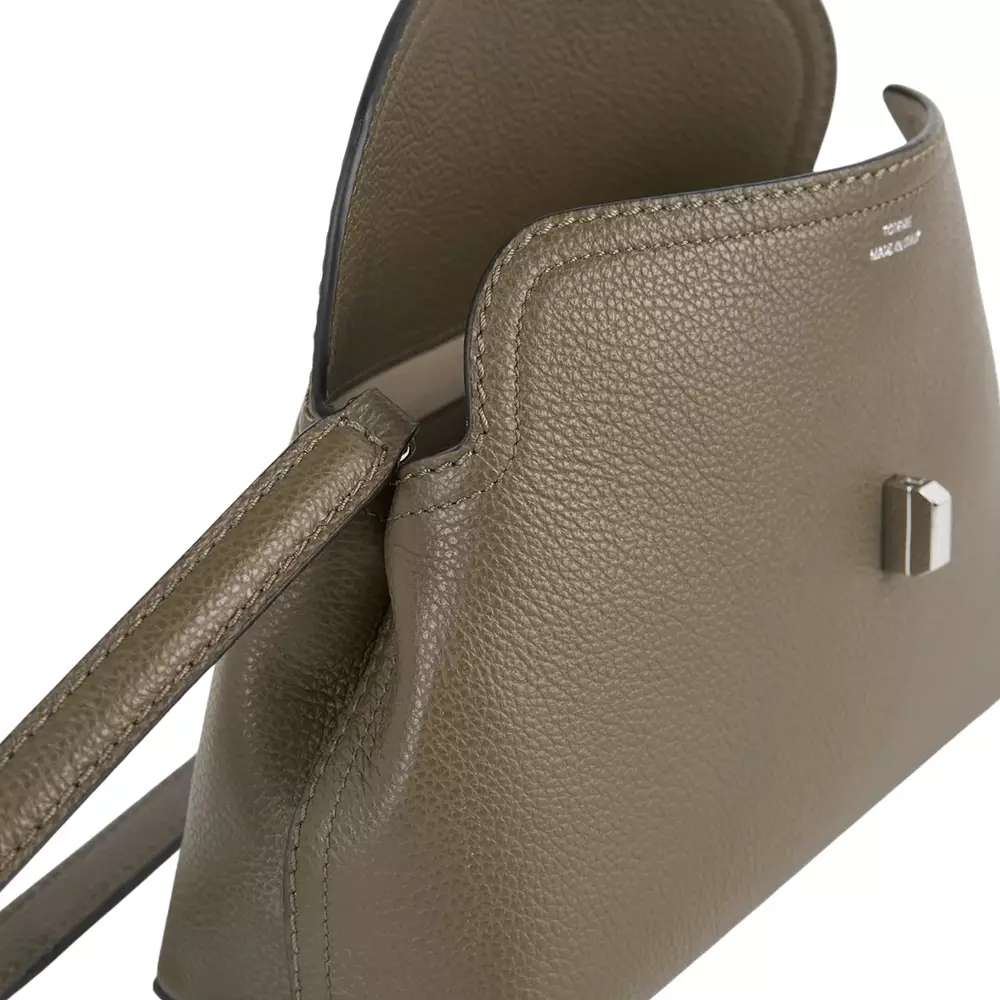 T-Lock Grained Leather Clutch Bag Dark Taupe