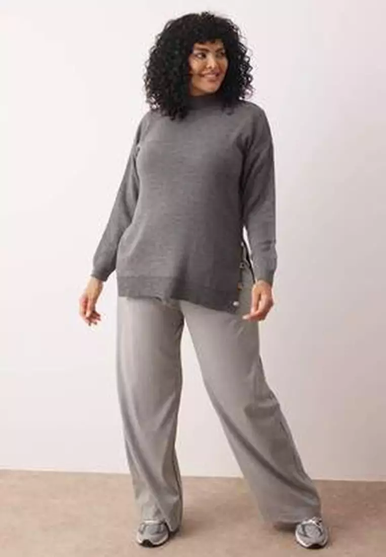 Anthracite Button Detailed Turtleneck Knitwear Sweater Tbbaw24An00076