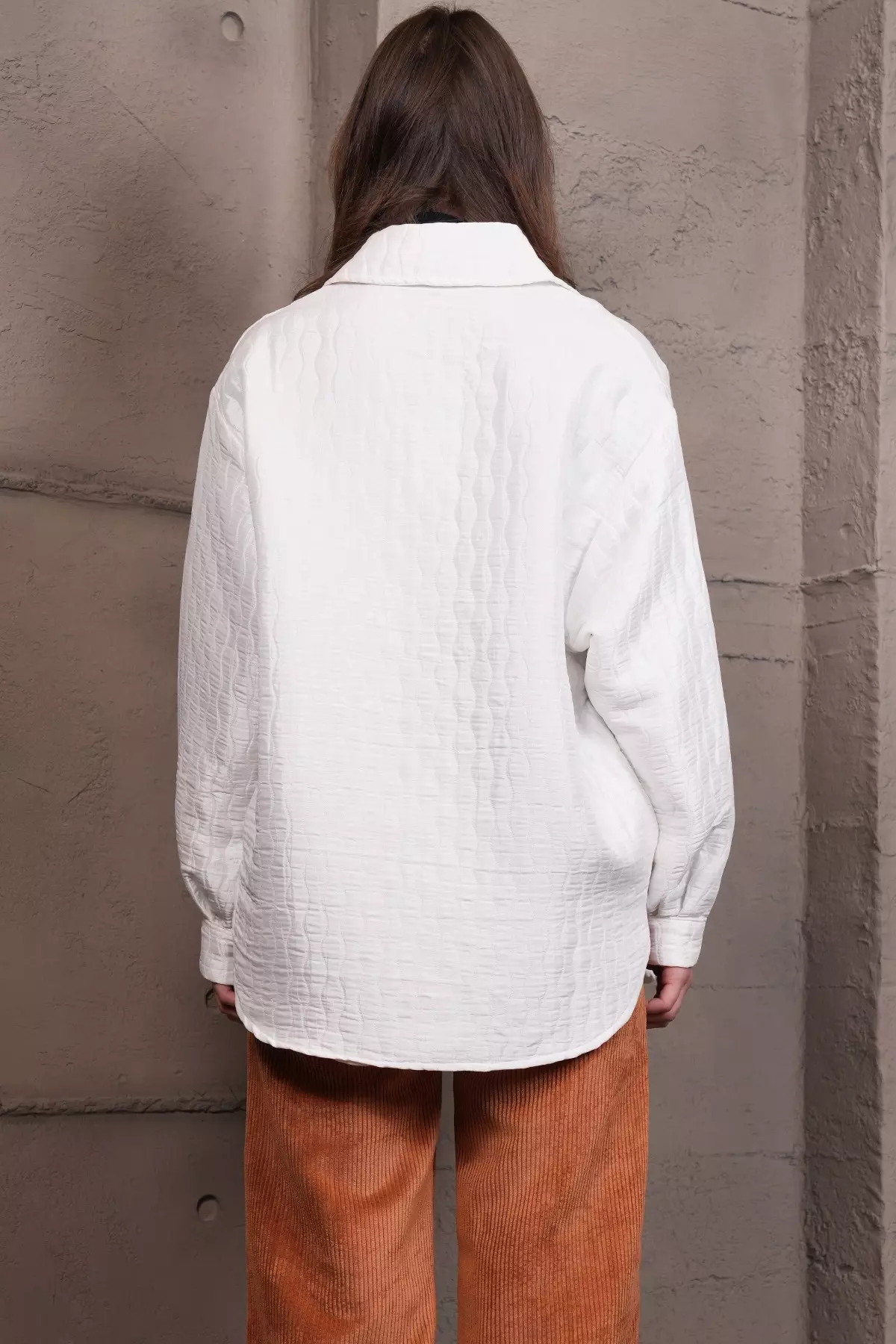Women'S White Pocket Detailed Quilted Shirt Jacket Alc-X14986