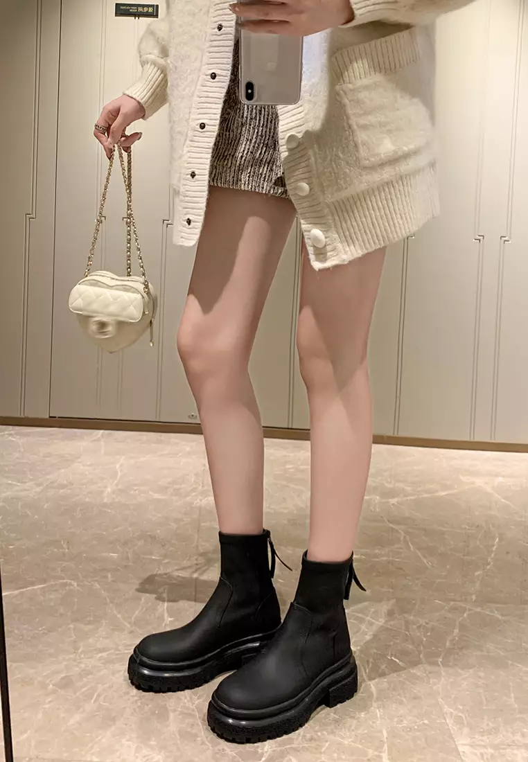 Elastic Microfiber Leather Zipper Boots QZ1938-9