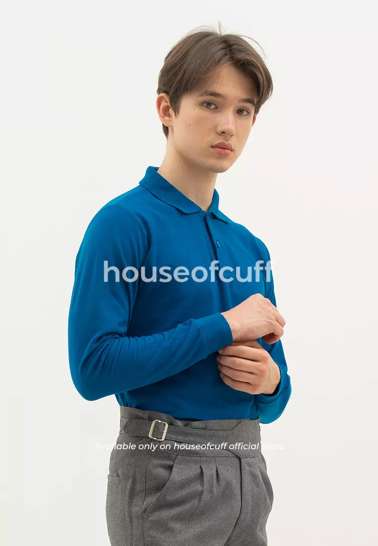Houseofcuff polo shirt kaos kerah polo lengan panjang slim fit Biru