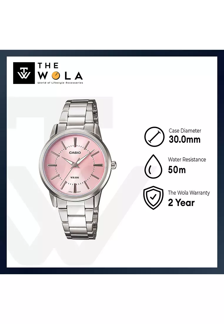 Women's Analog Watch LTP-1303D-4A Pink Dial with Stainless Steel Band Ladies Watch