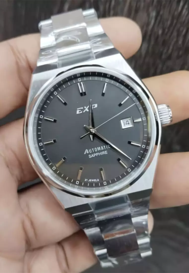 Expedition EXP Jam Tangan Automatic Pria Sapphire Glass Silver Case Black Dial - 6857MABSSBA