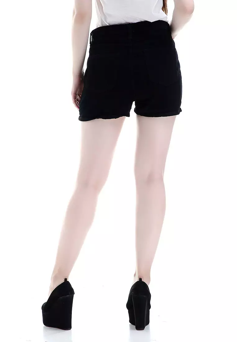Fern Celana Jeans Pendek Bawahan Wanita Hotpants Simple Woman - Hitam