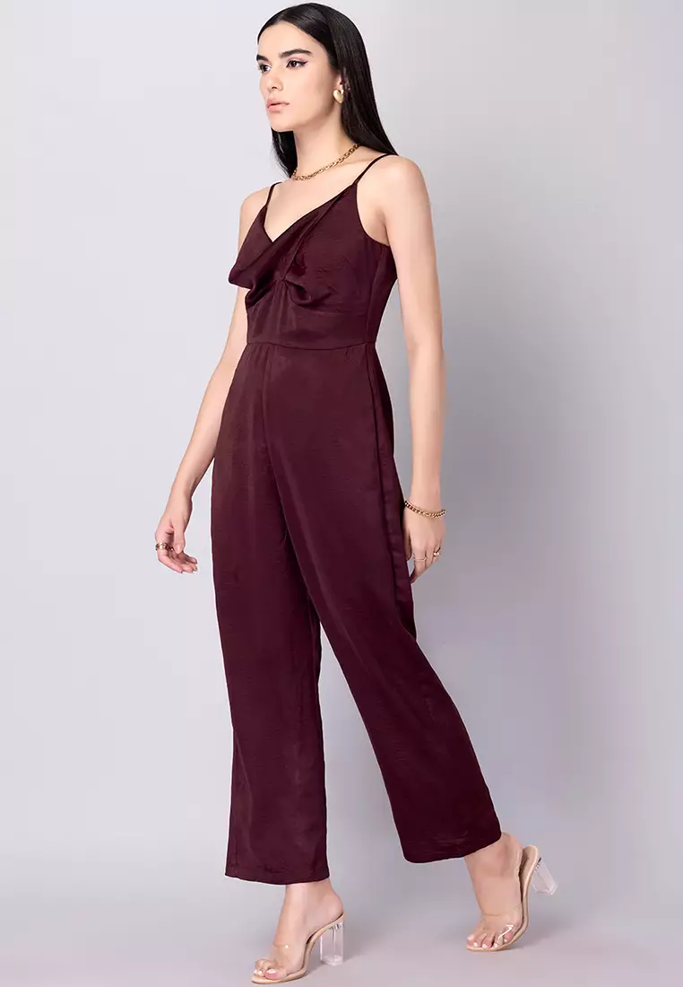 Maroon Strappy Front Knot Jumpsuit