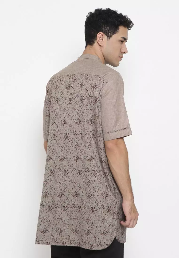 Zayidan Baju Koko Gamis Muslim Pria Fudail Pdk - Cokelat Motif
