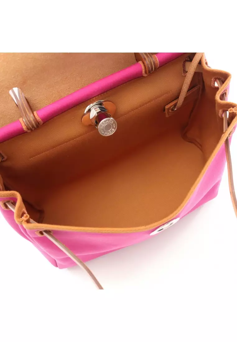 Pre-Loved Hermès herBag Zip PM magnolia Dune Handbag toile ash vache hunter Pink purple light brown silver hardware 2WAY Y stamp