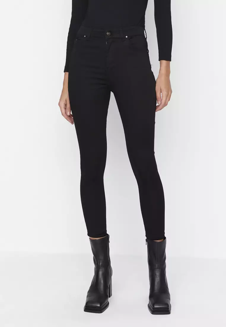 Black satin best sale skinny jeans