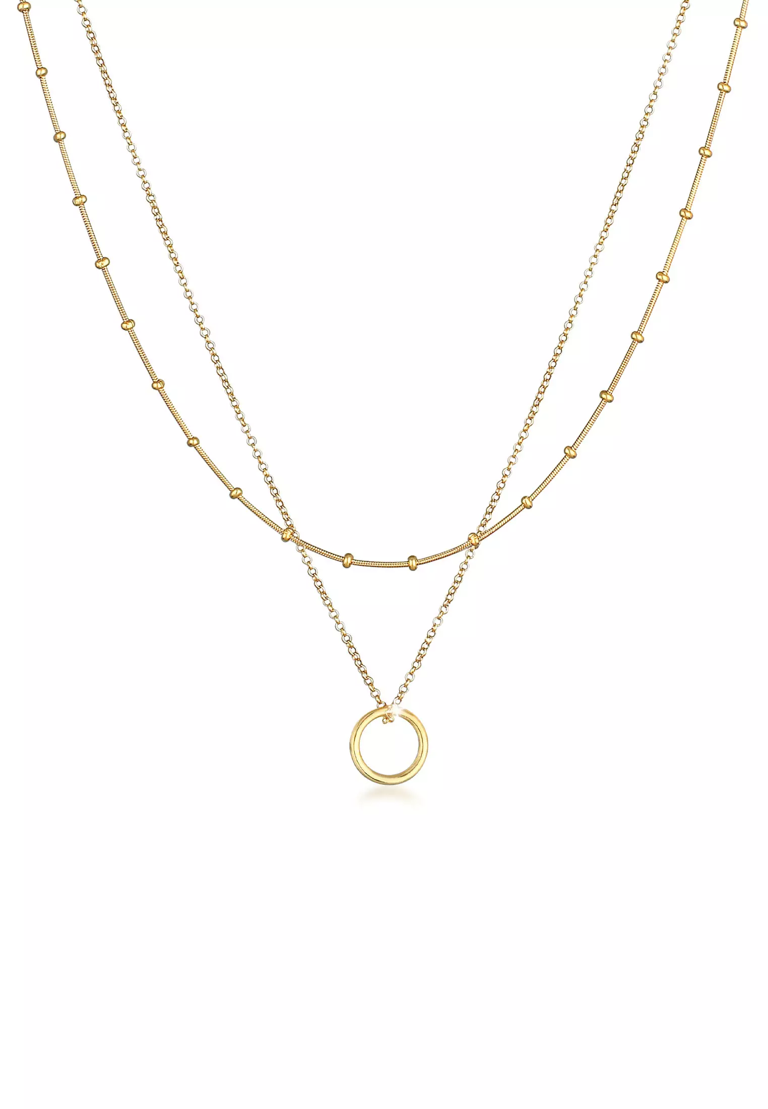 Necklace Layer Ball Chain Circle Pendant Timeless Gold Plated