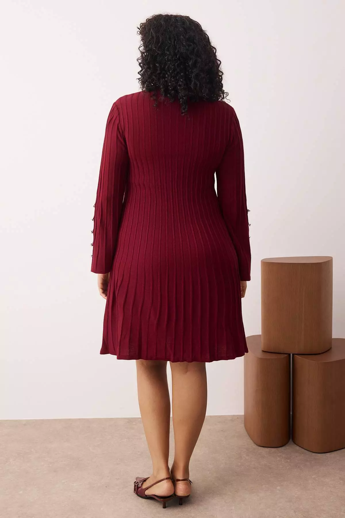 Claret Red Corded Accessory Detailed Knitwear Dress Tbbaw26Ah00000