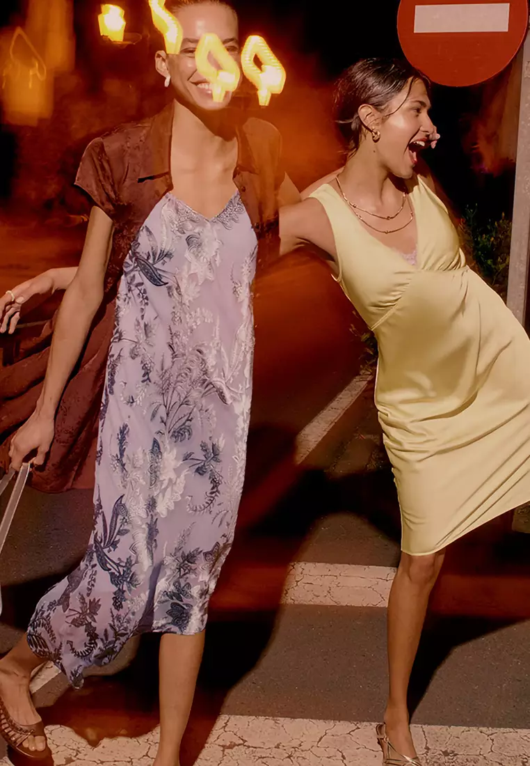 V-Neck Slip Midi Dress