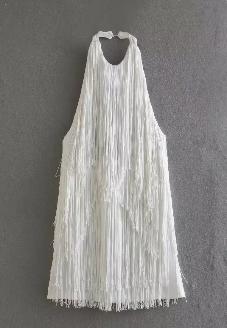 夏季氣質時尚無袖流蘇純色連衣裙CA26022401W