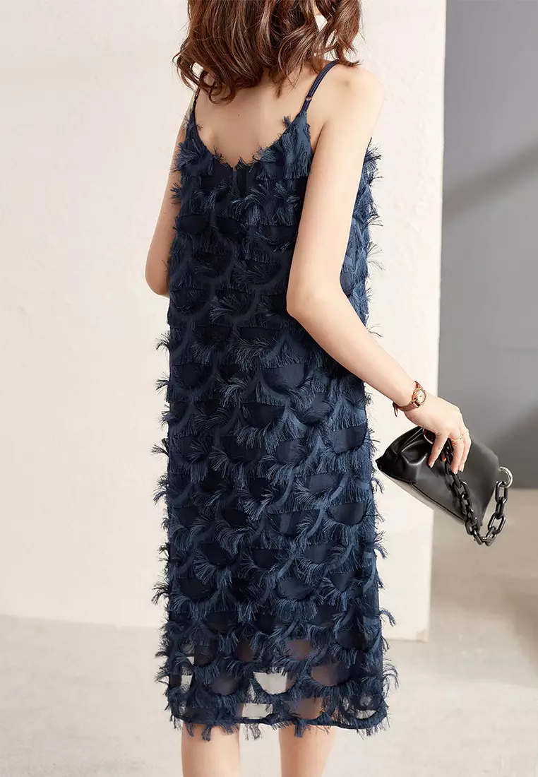 Sexy tassel splicing clearance sling sleeveless evening dress