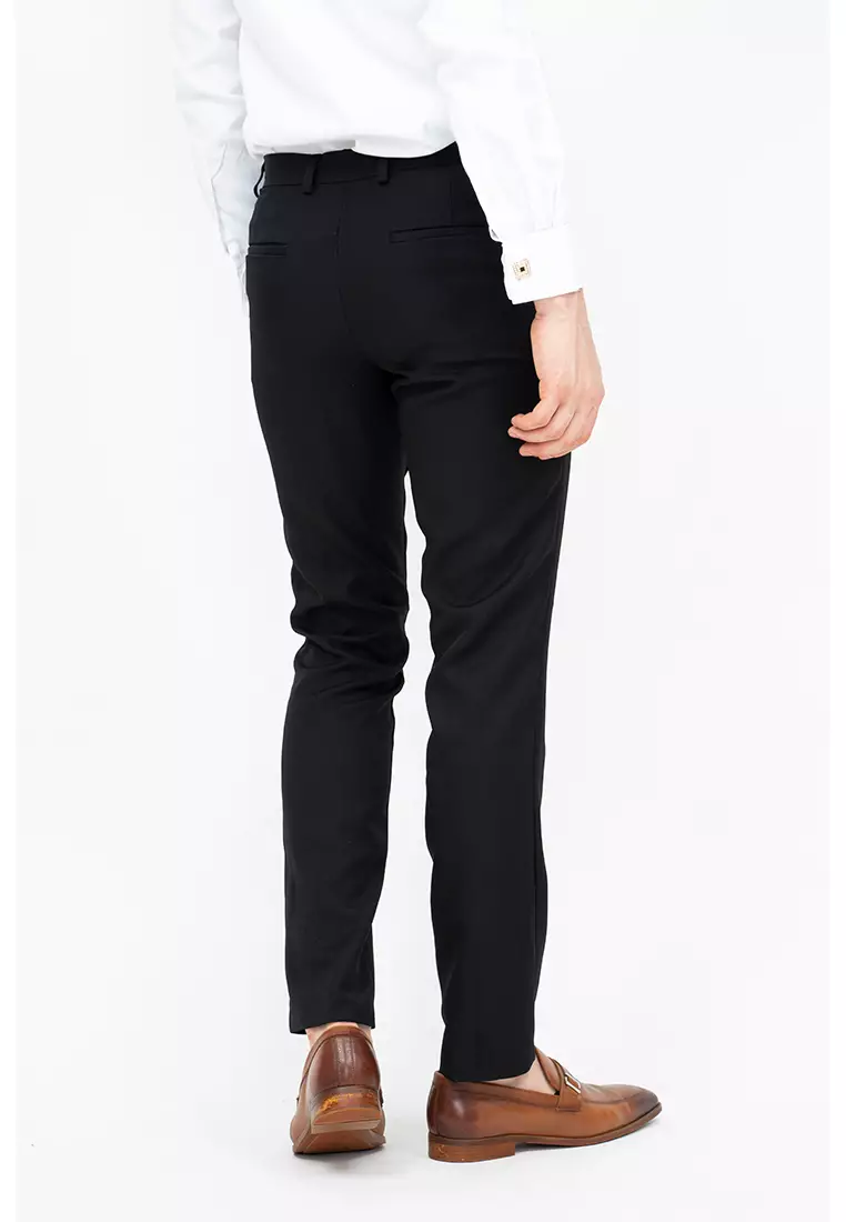 Celana panjang pria slim fit kerja formal button celana bahan stretch Hitam