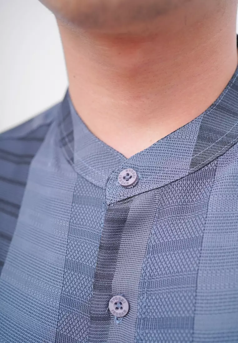 Ryusei Kemeja Kerah Koko Lengan Pendek Yahata Charcoal Blue