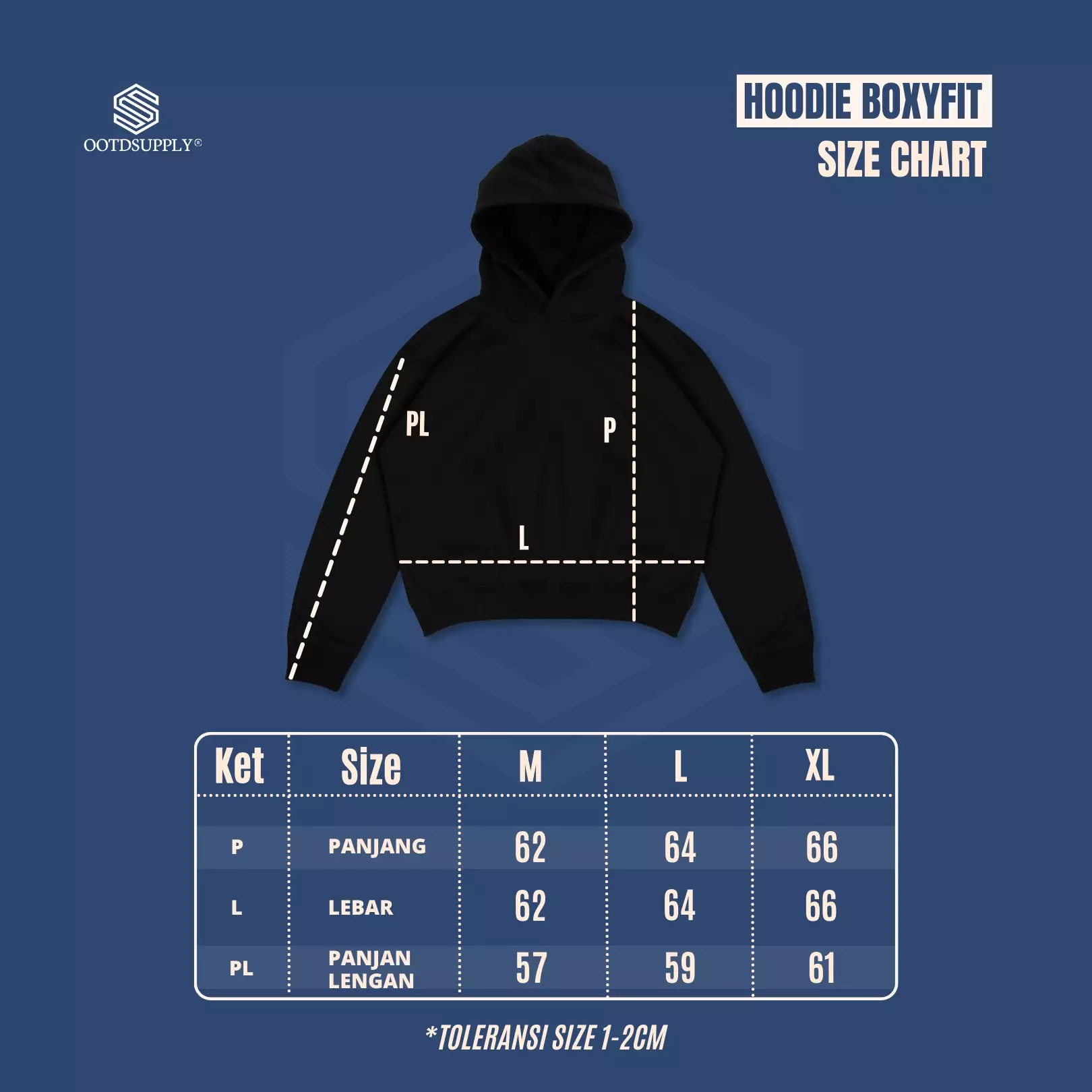 OOTDSUPPLY Hoodie Boxy Fit 375gsm Give You Black l Hoodie Boxyfit Heavyweight | HDBX006