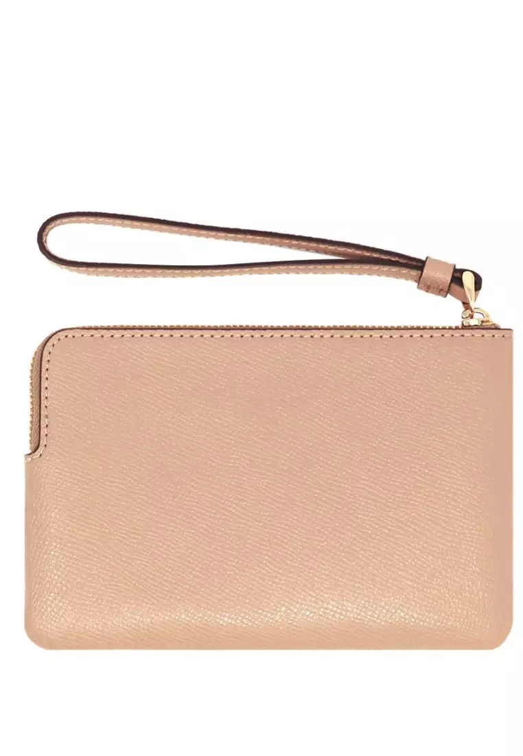 Corner Zip Small Wristlet in Crossgrain Leather - Beige