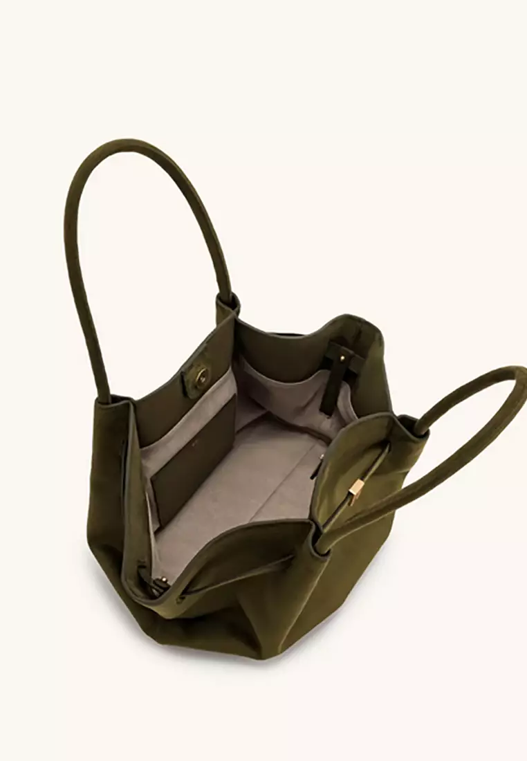 Hana Medium Faux Suede Tote Bag - Olive