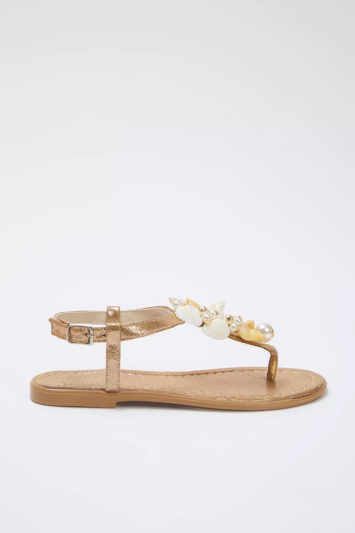 Bronze Sea Conch Pearl Detailed Flip Flops Women Stylish Sandals Takss25Sd00008