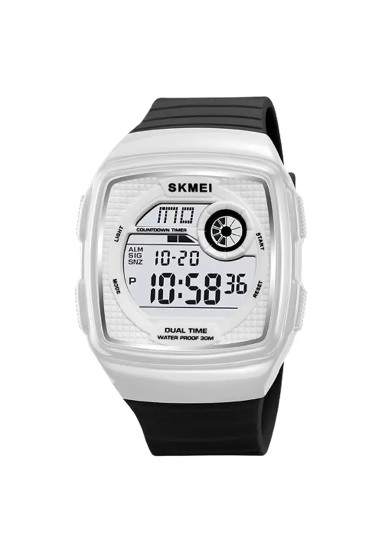 Jam Tangan Digital Pria Alarm EL Light Material TPU Waterproof WB08 White - ORIGINAL