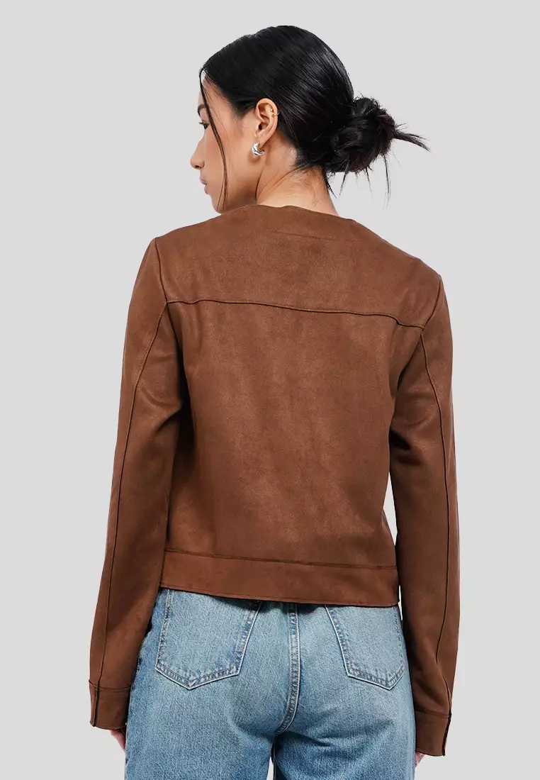 Long Sleeve Cropped Suede Jacket