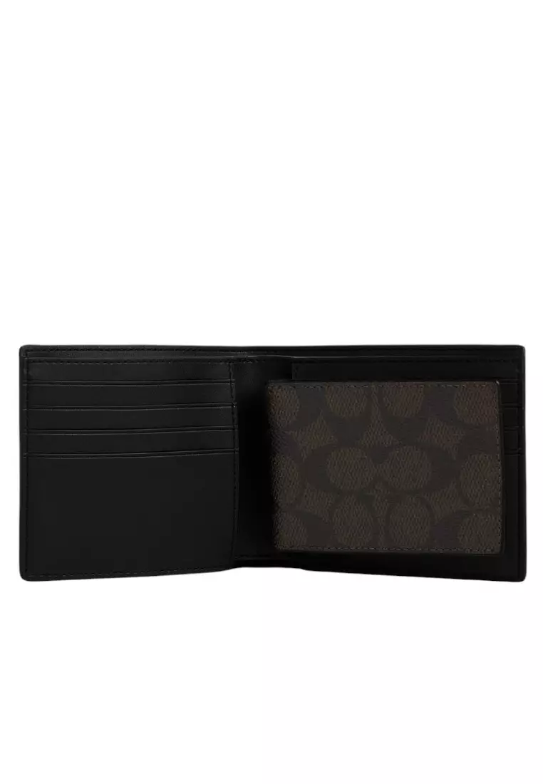 Mens Boxed 3-In-1 Wallet Gift Set In Signature Canvas - Walnut/Black