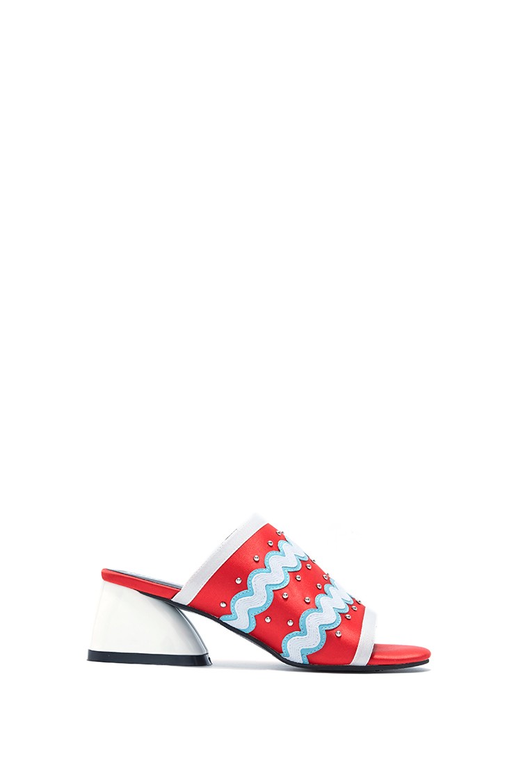 Ladies Wave Lace Heel Sandal 4455 Red