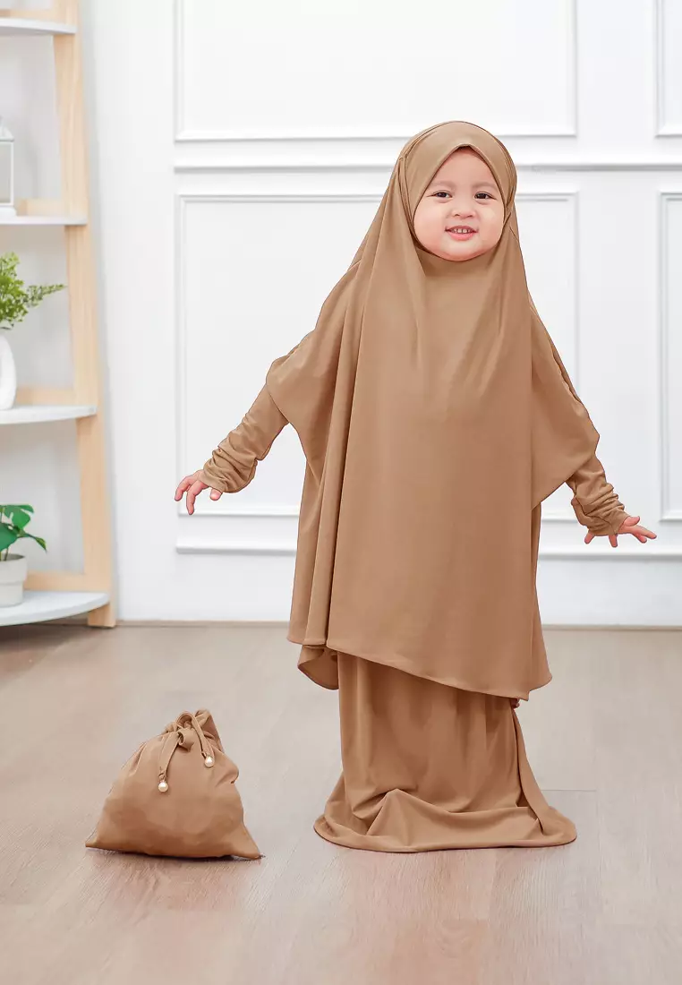 Zelena - Raudhia Prayer Set | Mukena French Khimar Set - Palm Sugar - Anak