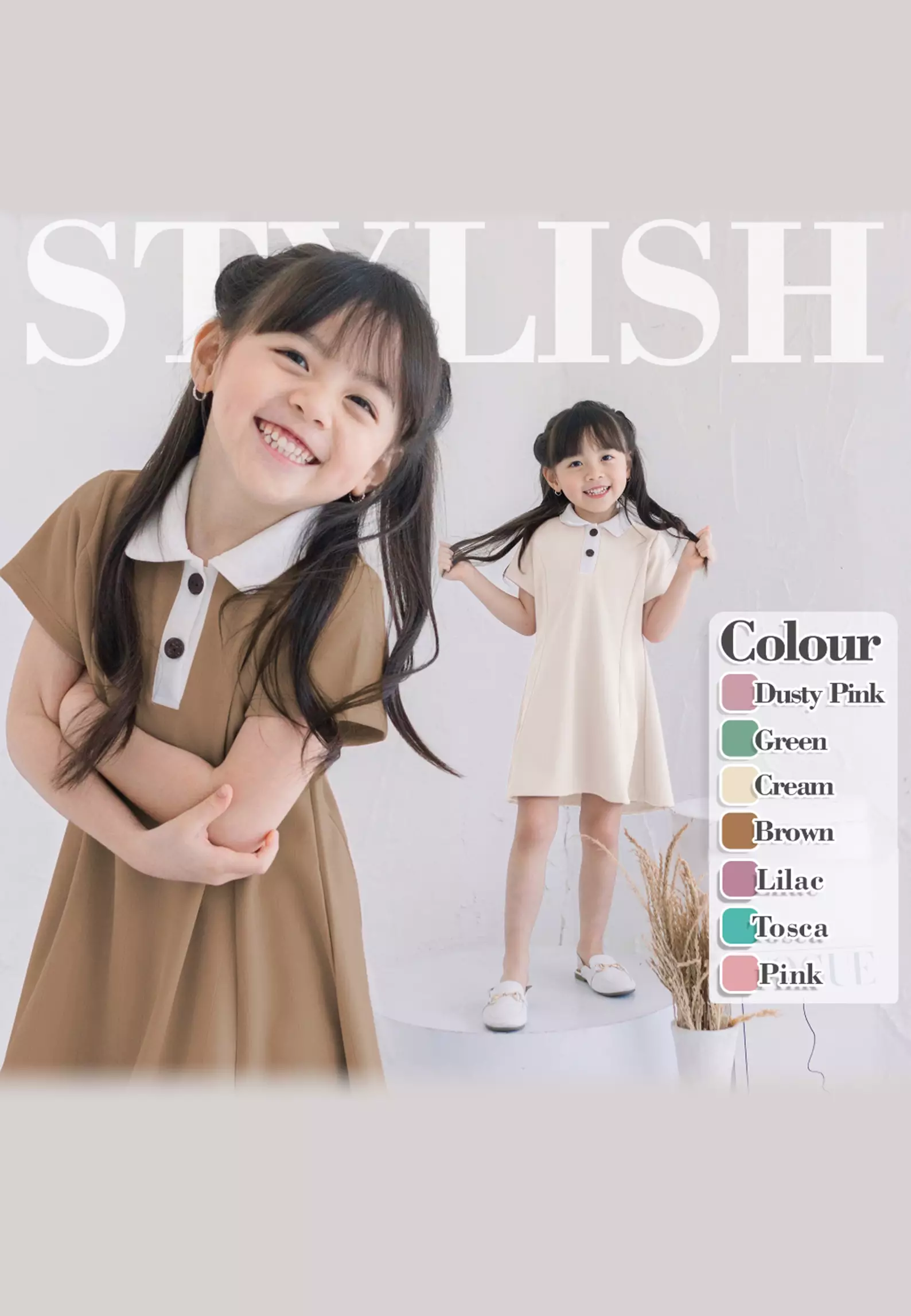 Two Mix - Dress Anak Perempuan - Baju Dress Anak Cewek - Amira Dress 1-8 Tahun 4372 Tosca