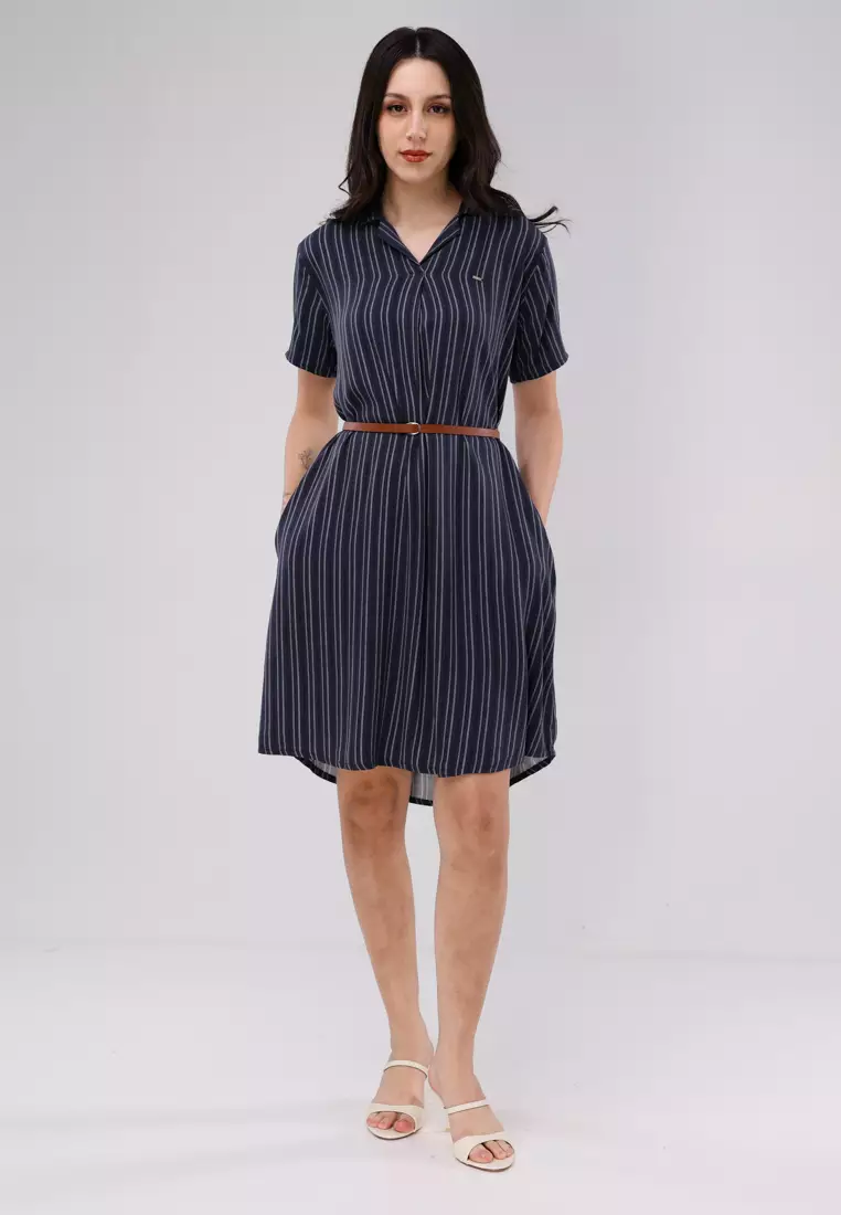 Woven Stripes Single Twill Short Sleeve Dress