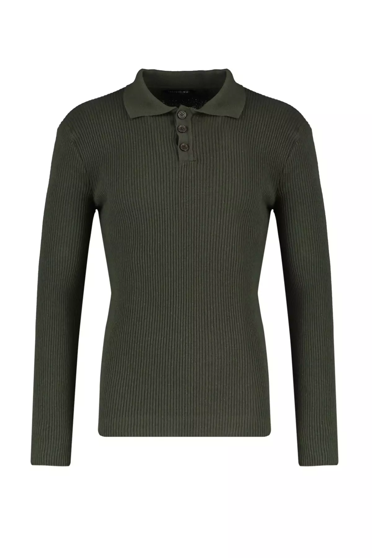 Slim Fit Buttoned Polo Neck Corduroy Knitted Sweater