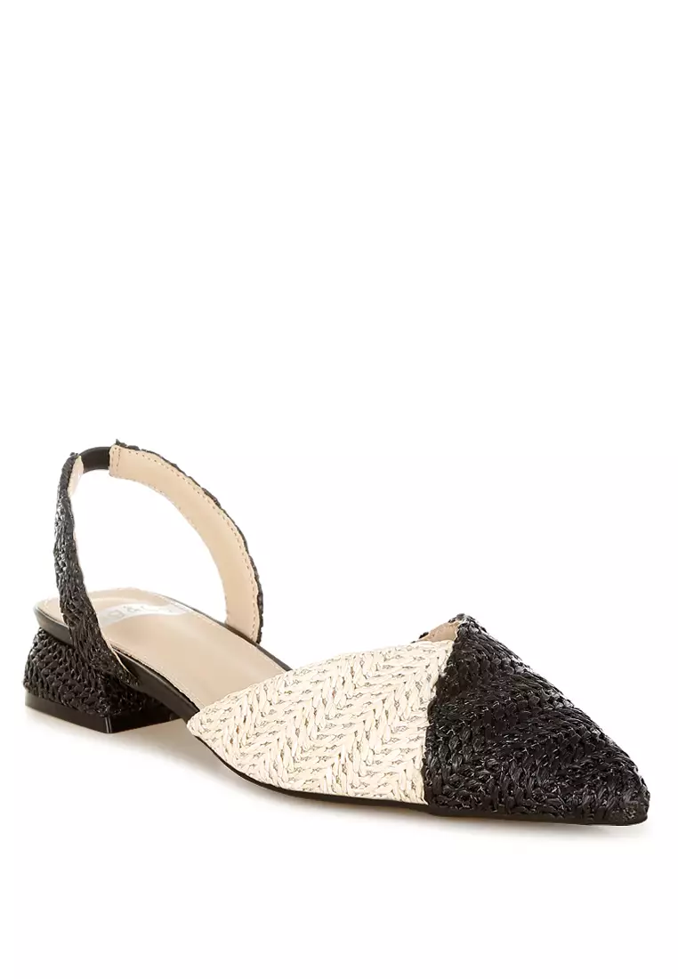 Sandal Slingback Ujung Lancip Warna Hitam