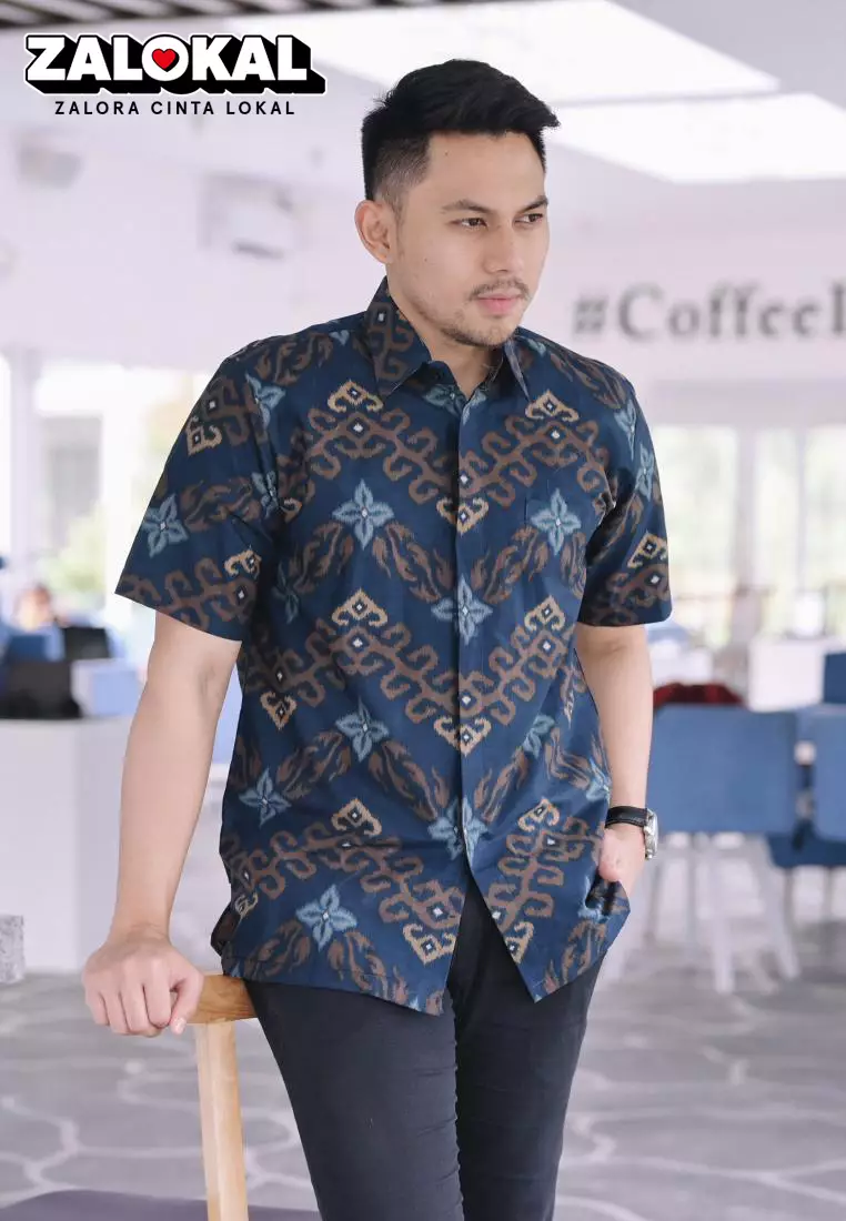 Jual Batik Talenta Exclusive kemeja batik pria lengan pendek batik blue ...