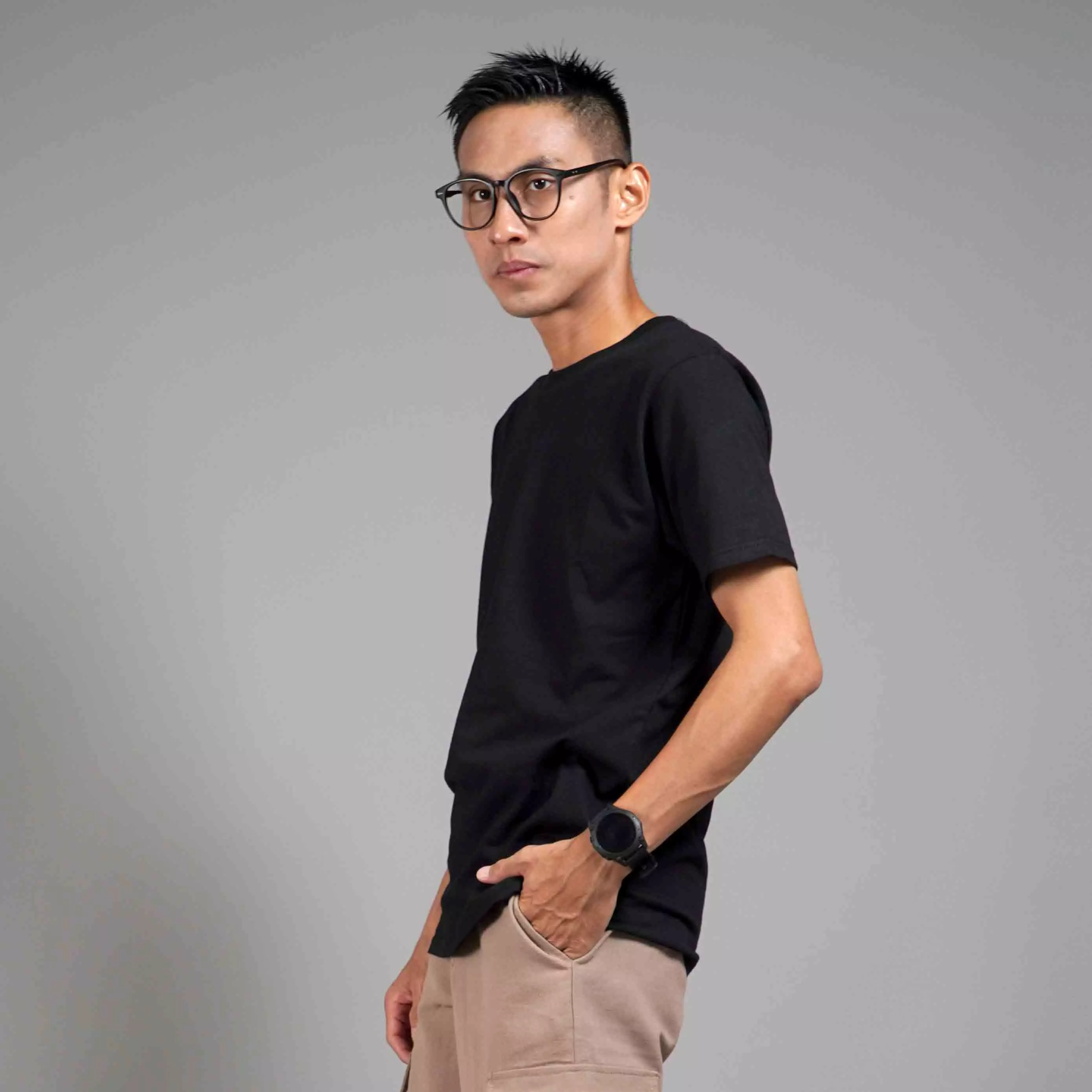  Kaos Polos Pria Lengan Pendek Basic Casual TShirt Cotton - Hitam