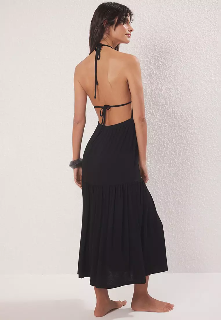 Black Oversize Maxi Knitted Beach Dress Tbess25El00123