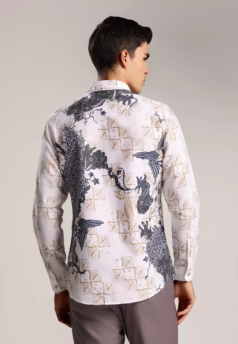 MOC Kemeja Batik Lengan Panjang Pria SHEVTA-WHITE