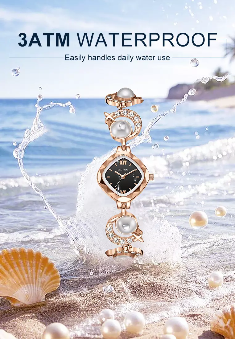 Jam Tangan Wanita Original Korea Style Pear Strap Anti Air Jam Tangan Cewek rose black