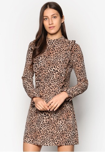 豹紋荷葉飾洋裝、 服飾、 洋裝TOPSHOP豹紋荷葉飾洋裝最新折價