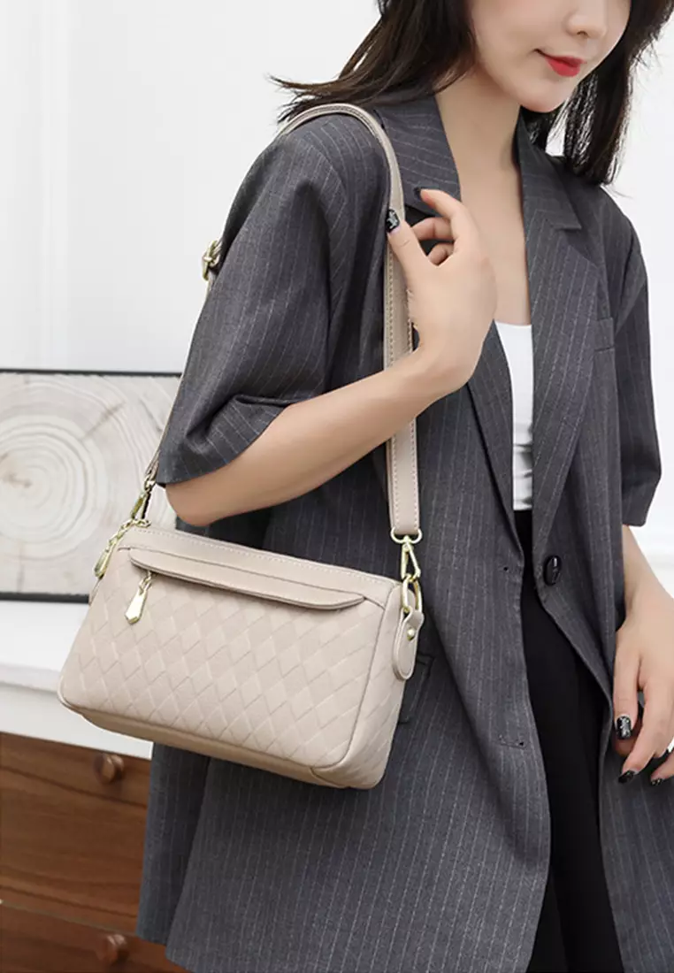 Rhombus Pattern Faux Leather Three Way Shoulder Bag JW HD-2796