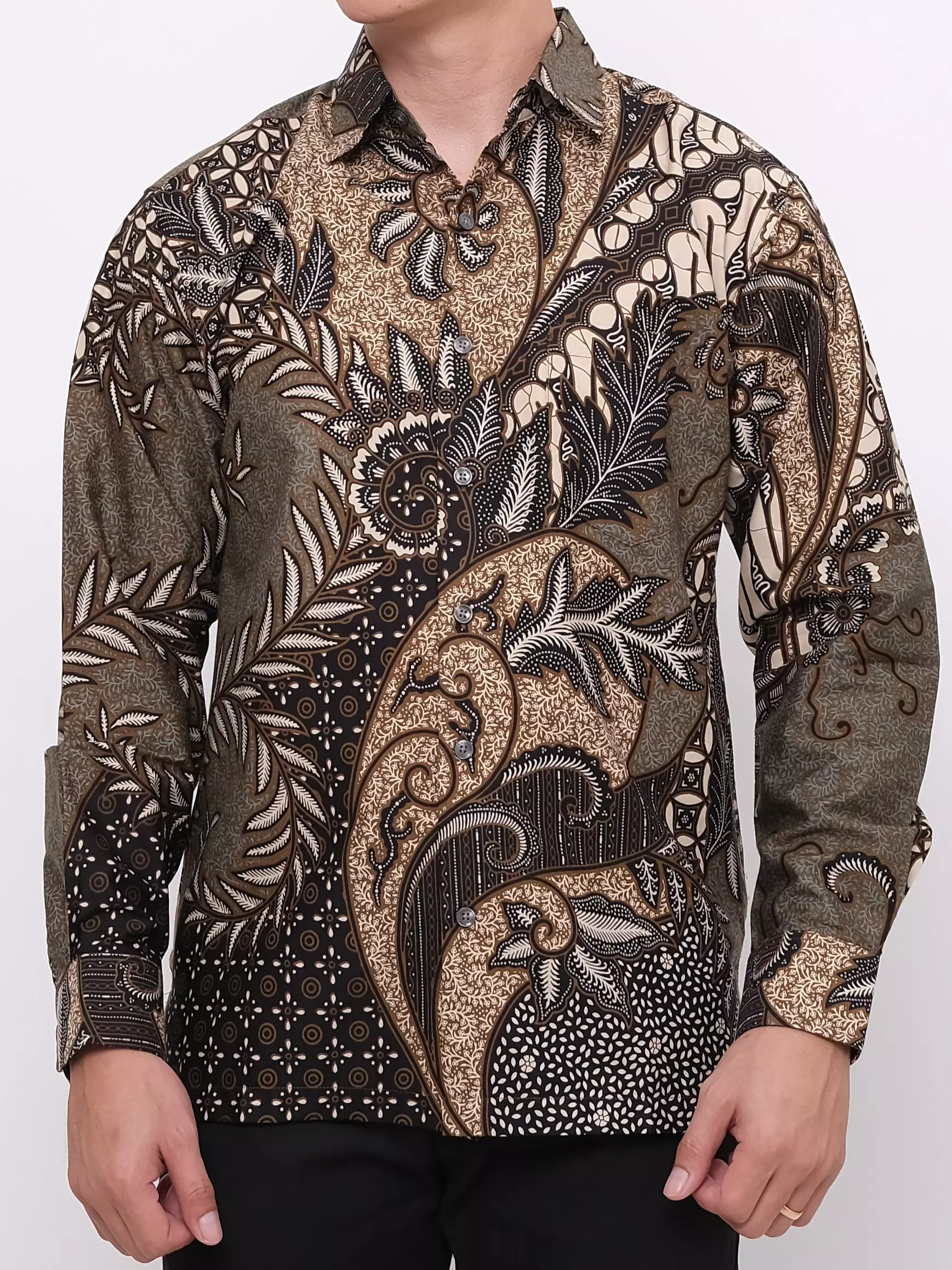Andre Michel Kemeja Batik Lengan Panjang Abu Cokelat 16732